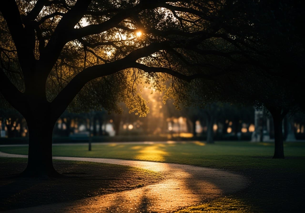 Luz dorada de atardecer en los parques de Sevilla: ambiente para sesiones familiares en exterior — Fotografía Ruiz