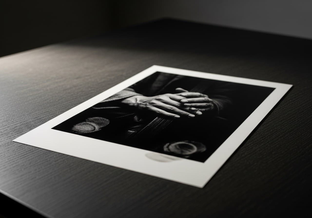 Fotografía artística cofrade enmarcada sobre mesa oscura — portada láminas archivo