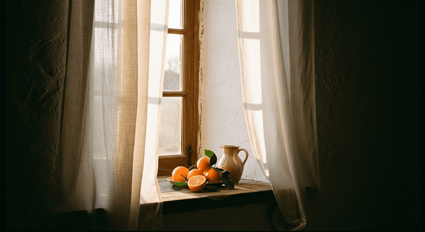 Luz natural de mañana entrando por ventana en casa en Sevilla, ambiente sesión de embarazo