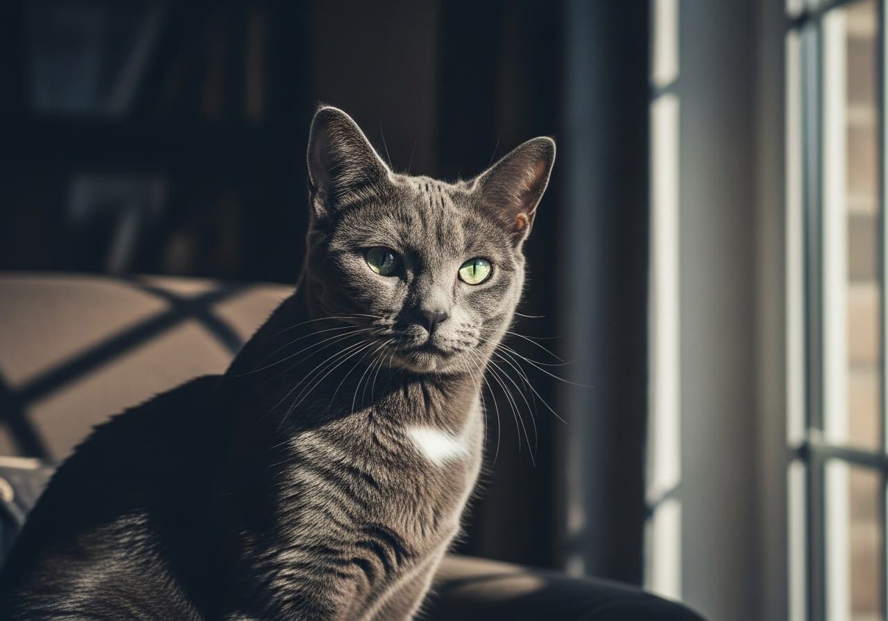 Retrato artístico de gato con luz lateral de ventana