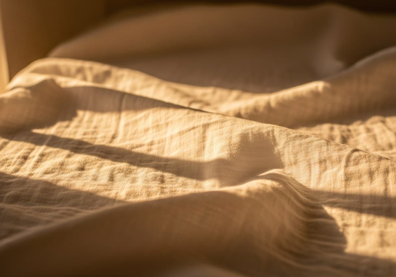 Luz de ventana sobre lino blanco — sesión newborn a domicilio en Sevilla